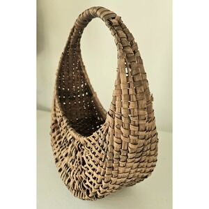 Antique French Style Harvest Basket Woven Round Handle